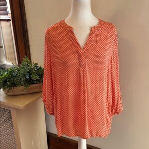 Kenar Women's Orange Printed Split-Neck Long sleeve Blouse Size S EUC